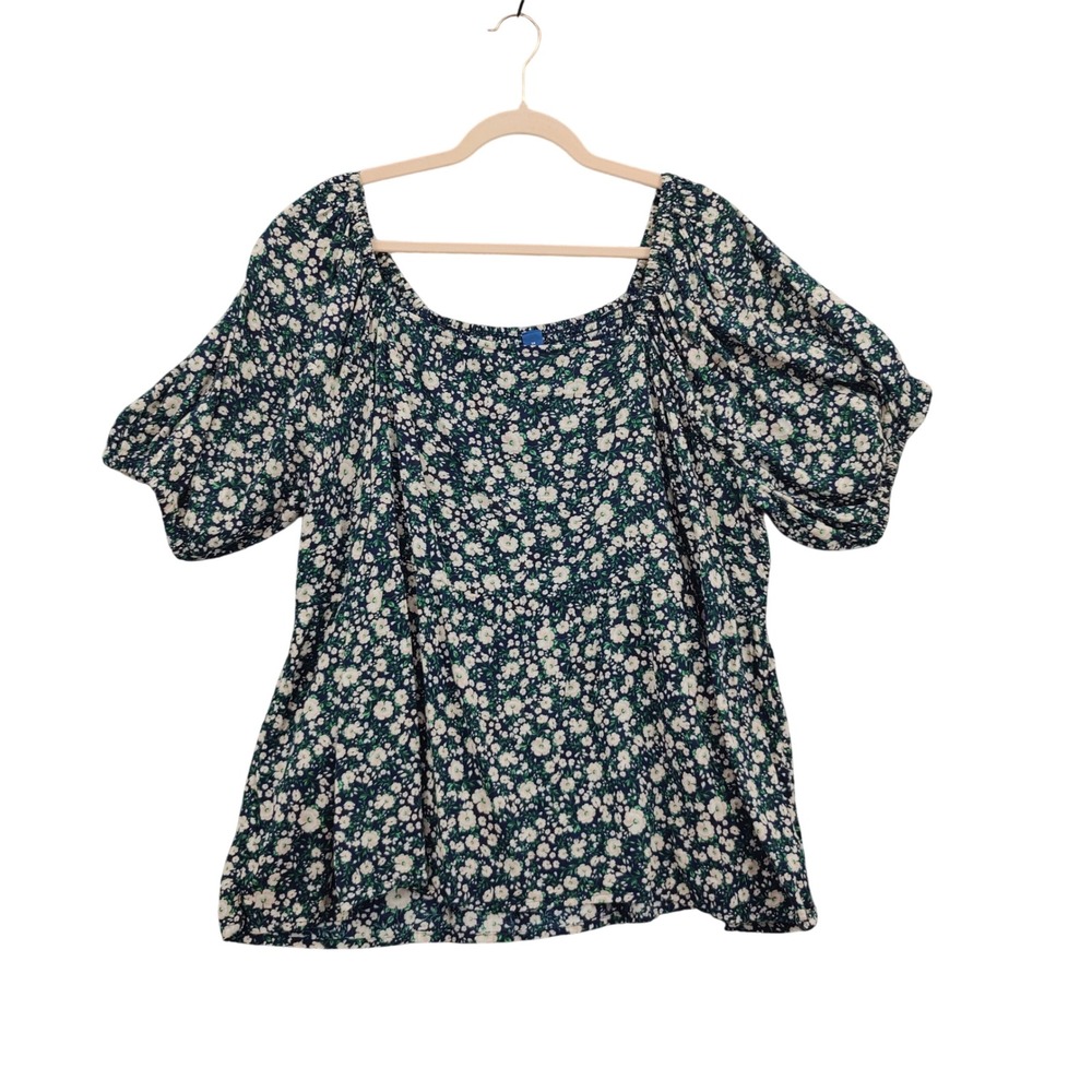 Old Navy Womens Cottagecore Babydoll Peasant Smocked Top 3X Floral Puff Sleeve